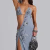 Brisa Asymmetric Hand-Beaded Maxi Dress