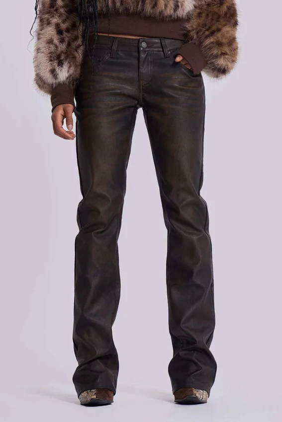 Brown Cooper PU Bootcut Jeans