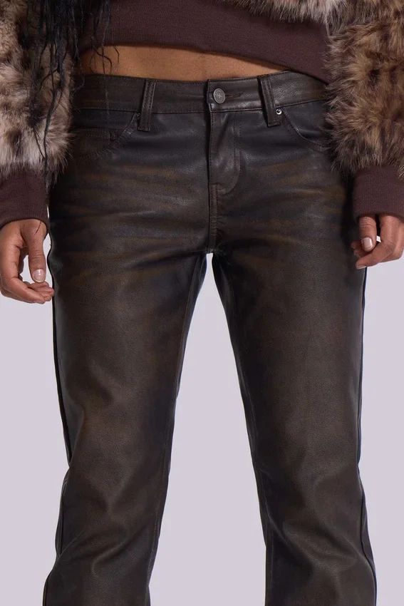 Brown Cooper PU Bootcut Jeans