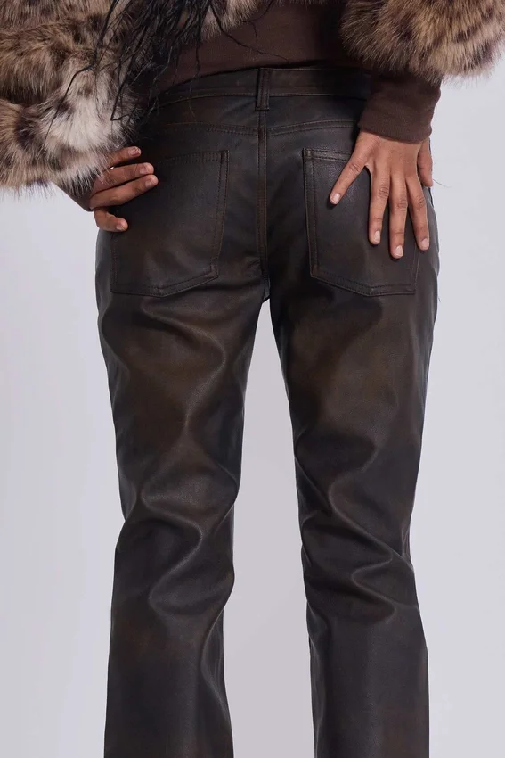 Brown Cooper PU Bootcut Jeans