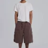 Brown Parachute Cargo Baggy Shorts