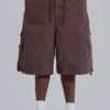 Brown Parachute Cargo Baggy Shorts