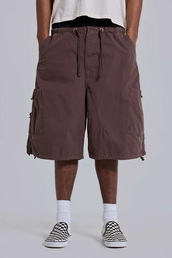 Brown Parachute Cargo Baggy Shorts