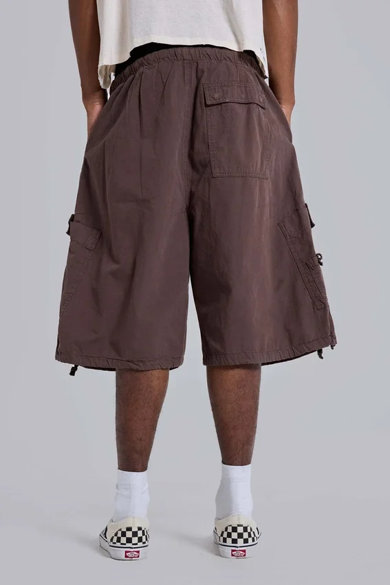 Brown Parachute Cargo Baggy Shorts