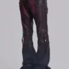 Burgundy Studded Faux Leather Drift Bootcut Trousers