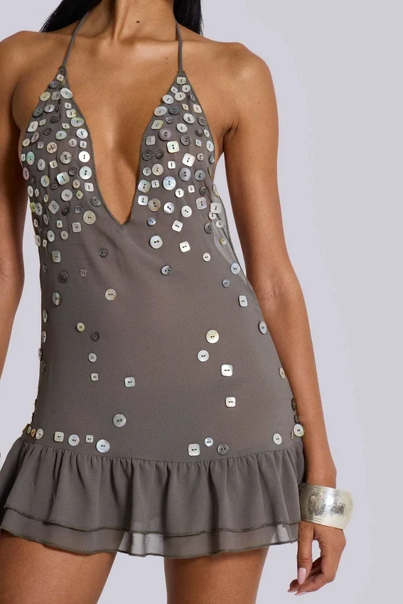 Button Me Up Mini Dress in Grey