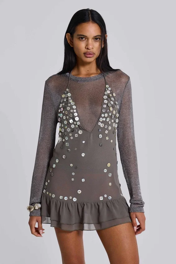 Button Me Up Mini Dress in Grey
