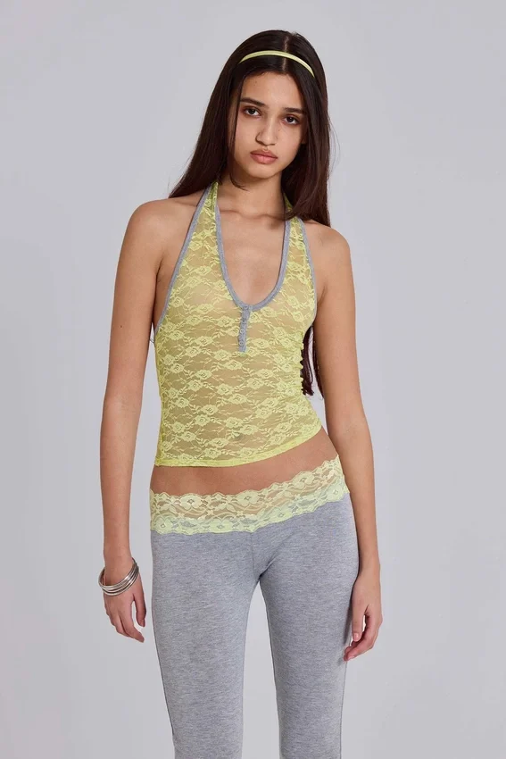 Cassia Lace Henley Halter Top