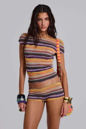 Cata Multi Stripe Asymmetric Knit Top