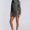 Cera Clasp PU Leather Funnel Jacket