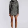 Cera Clasp PU Leather Funnel Jacket