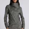 Cera Clasp PU Leather Funnel Jacket