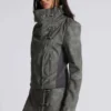 Cera Clasp PU Leather Funnel Jacket