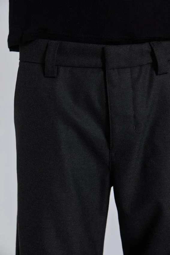 Charcoal Stacked Straight Suit Pants