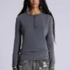 Charcoal Waffle Henley Top