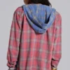 Checked Button-Up Hooded Shirt