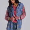 Checked Button-Up Hooded Shirt