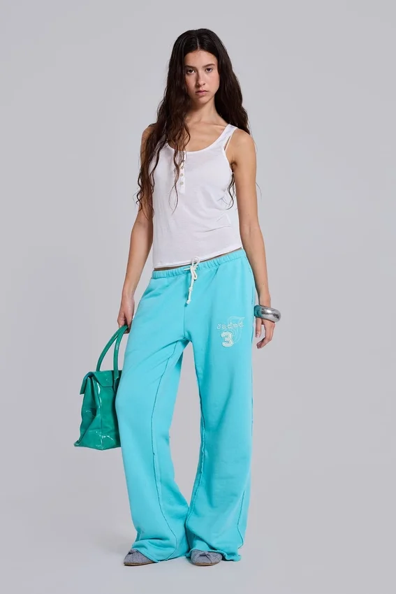 Cleo Slouchy Bootcut Jogger in Turquoise