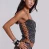 Deva Sequin Knit Corset Top in Midnight