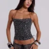 Deva Sequin Knit Corset Top in Midnight