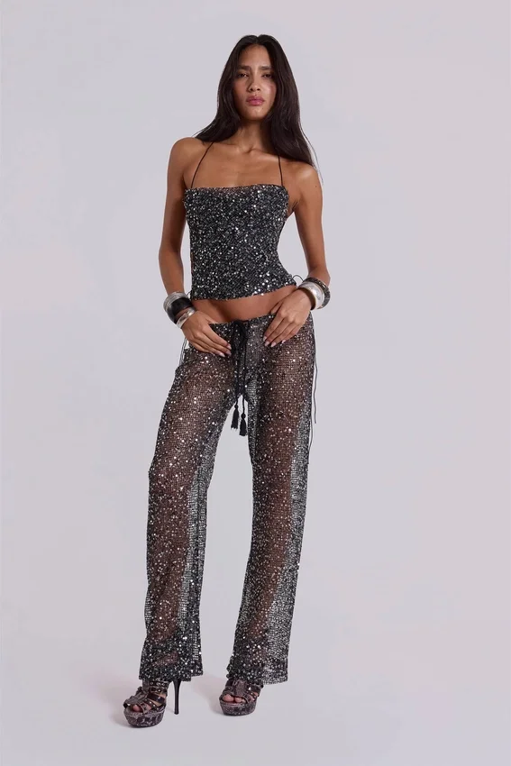 Deva Sequin Knit Corset Top in Midnight