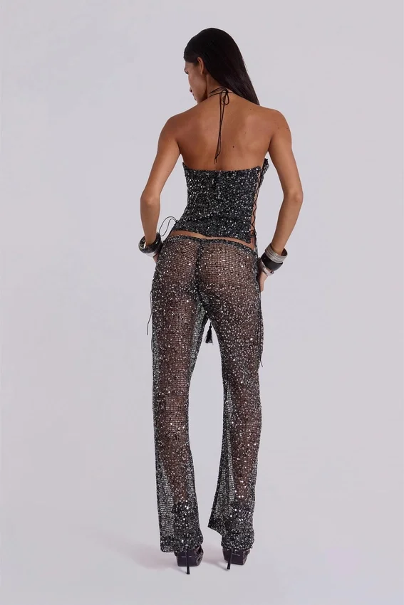 Deva Sequin Knit Corset Top in Midnight