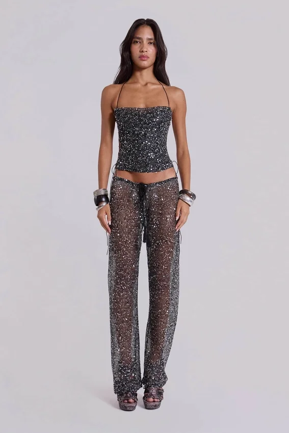 Deva Sequin Knit Corset Top in Midnight