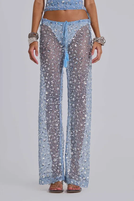 Deva Sequin Knit Trousers in Sky