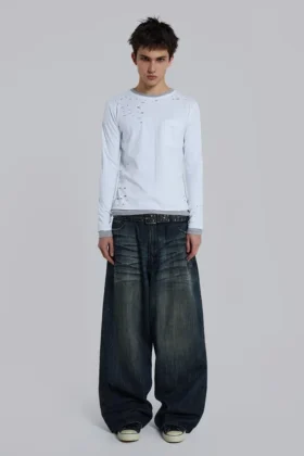 Distressed Double-Layered Waffle Top