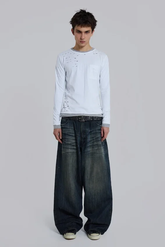 Distressed Double-Layered Waffle Top