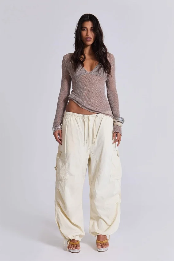 Ecru Parachute Cargo Pants