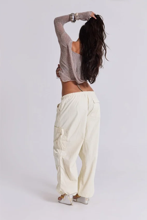 Ecru Parachute Cargo Pants