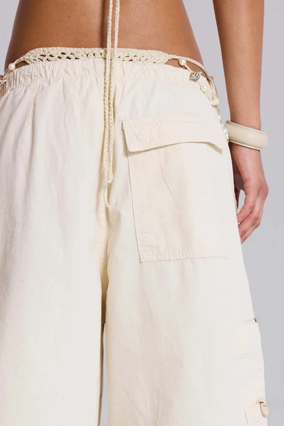 Ecru Parachute Cargo Pants