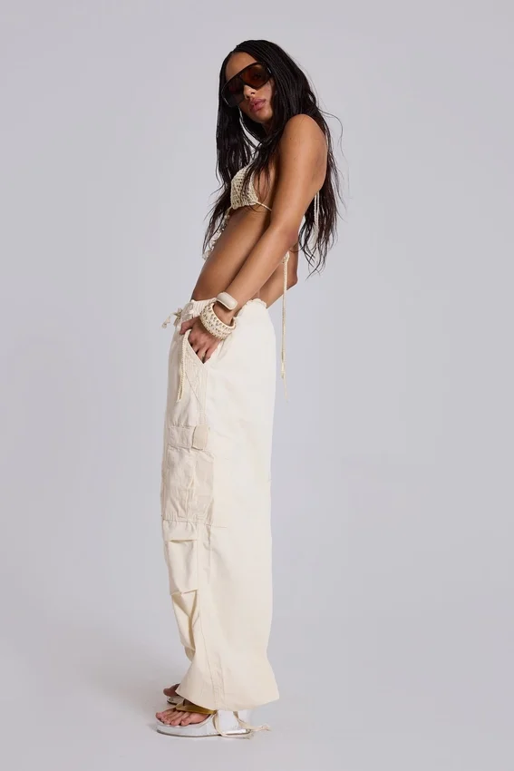 Ecru Parachute Cargo Pants