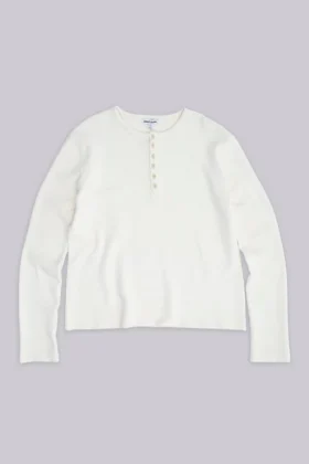 Ecru Waffle Henley Top