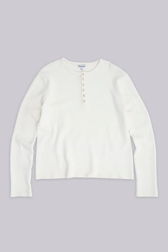 Ecru Waffle Henley Top