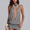 Ekti Necklace Backless Mini Dress