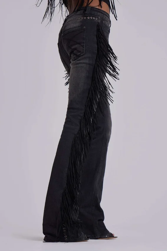 El Topo Fringe Bootcut Jeans in Black Wash