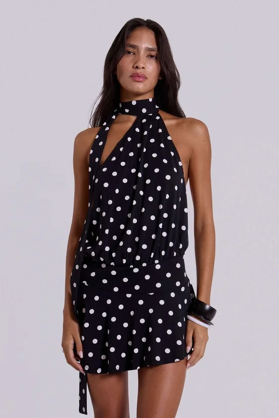 Enya Backless Mini Dress in XL Polkadot