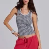 Eye Contact Vest Top With Eyelets in Stripe