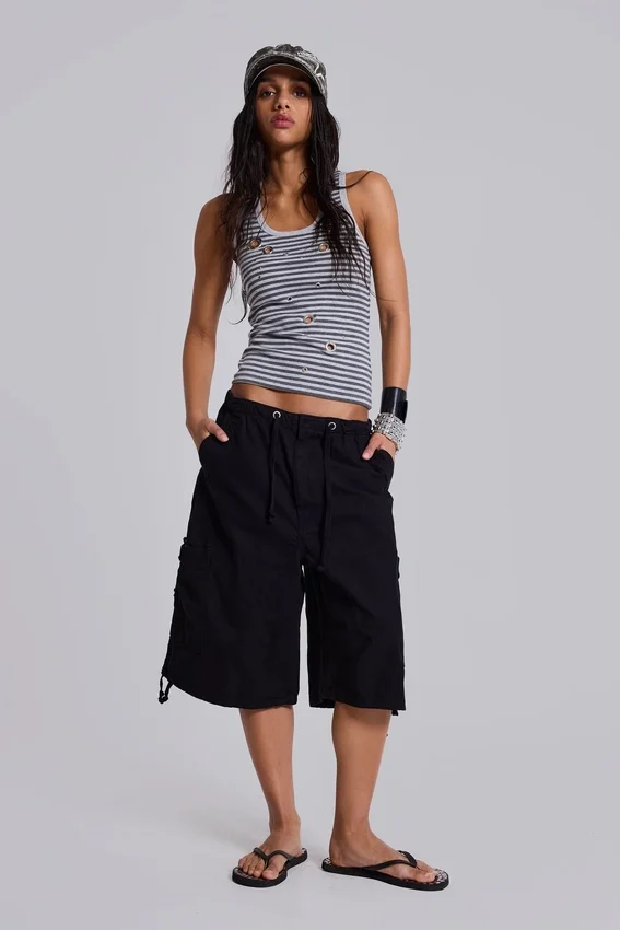 Eye Contact Vest Top With Eyelets in Stripe