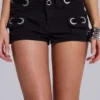 Oriel Eyelet Cargo Mini Shorts in Black