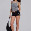 Oriel Eyelet Cargo Mini Shorts in Black