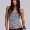 Eye Contact Vest Top With Eyelets in Stripe