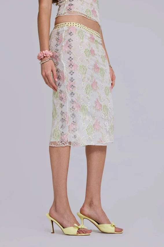 Fioretta Studded Lace Midi Skirt