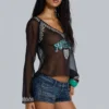 Football Embellished Chiffon Top