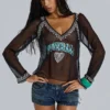 Football Embellished Chiffon Top