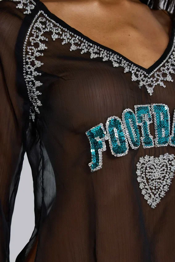 Football Embellished Chiffon Top