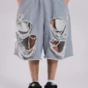 Grey Distressed Monster Shorts