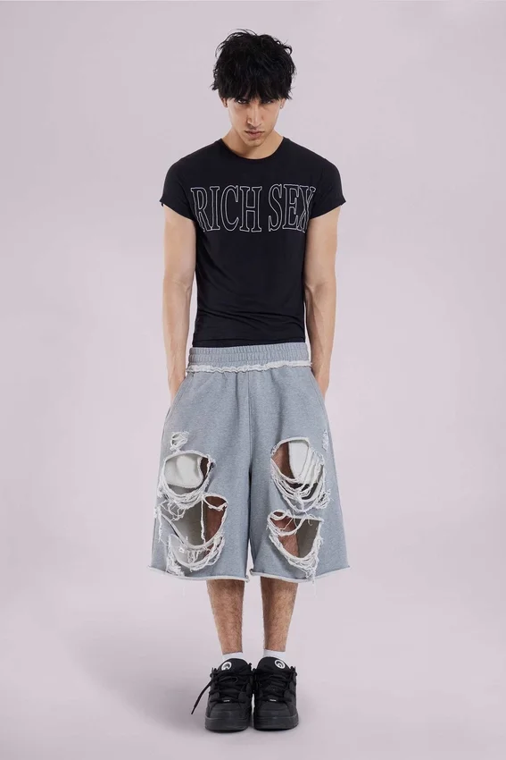 Grey Distressed Monster Shorts